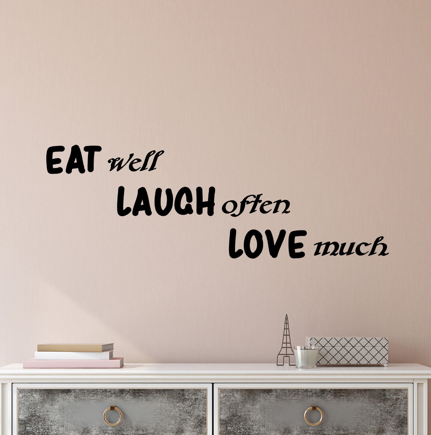 Wandtattoo/Wandaufkleber, Vinyl, positives Zitat, Worte „Eat Well Love Much“, 2523ig