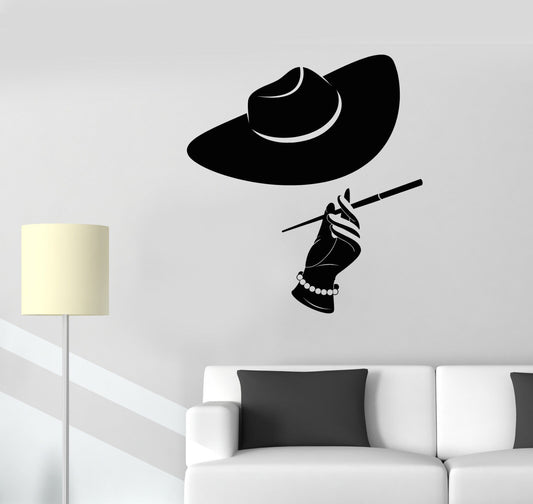 Autocollant mural en vinyle pour femmes, chapeau, Cigarette, perle, dame élégante, autocollants (2549ig)