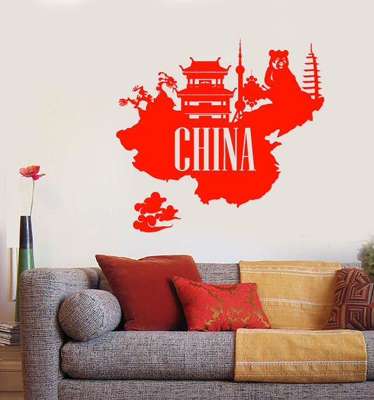 Vinyl Wall Decal China Country Map Asian Panda Animal Pagoda Stickers (2561ig)