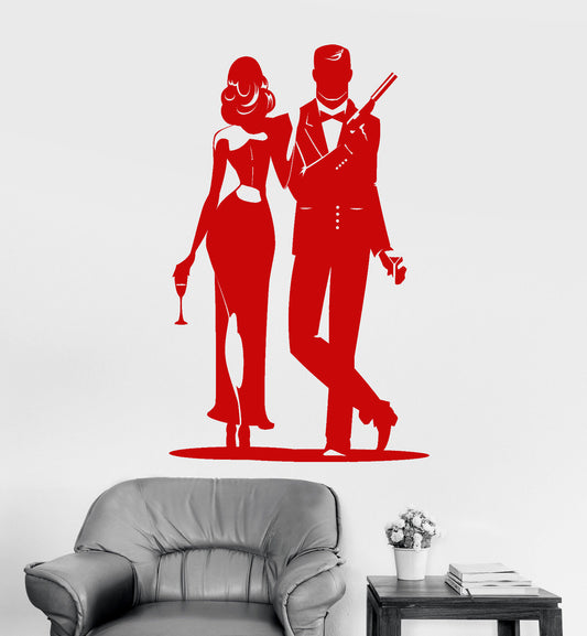 Vinyl Wall Decal Spy Agent Man And Woman Alcohol Cocktails Stickers (2580ig)