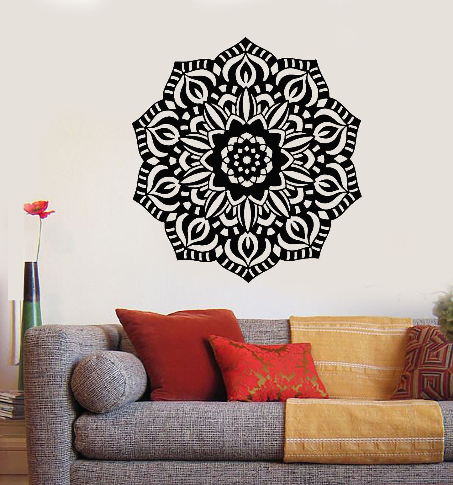 Vinyl Wall Decal Hinduism Mandala Yoga Meditation Lotus Flower Stickers (2595ig)