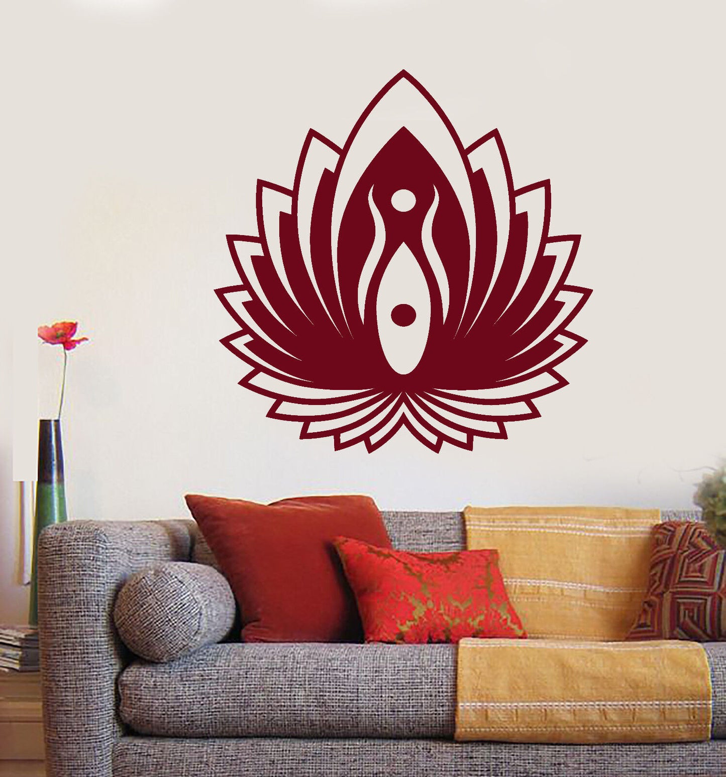 Vinyl Wall Decal Yin Yang Symbol Lotus Flower Yoga Buddhism Stickers (2598ig)