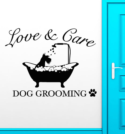 Vinyl Wall Decal Dog Grooming Love And Care Signboard Logo Stickers (2604ig)