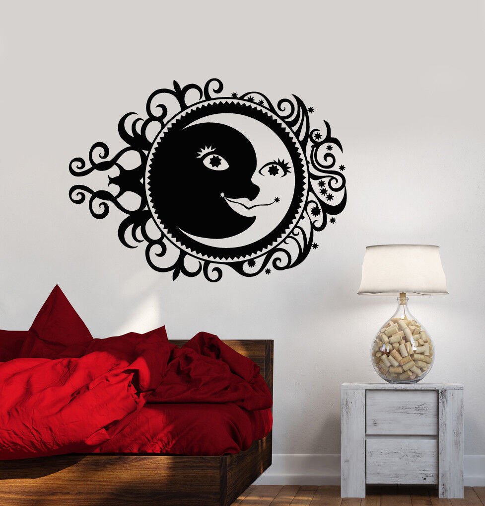 Wandtattoo Sonne Mond Sterne Nacht Ornament Schlafzimmer Aufkleber Vinyl (2605ig)