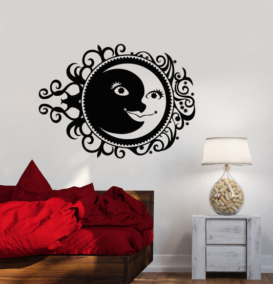 Wandtattoo Sonne Mond Sterne Nacht Ornament Schlafzimmer Aufkleber Vinyl (2605ig)