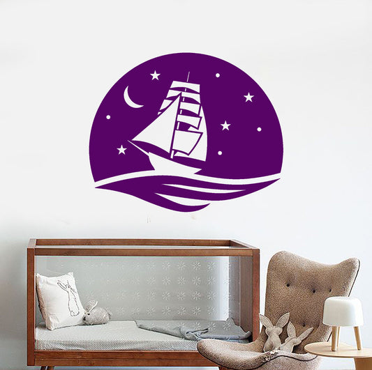 Autocollant mural en vinyle, bateau de mer, nuit, marin nautique, voile, autocollants (2607ig)