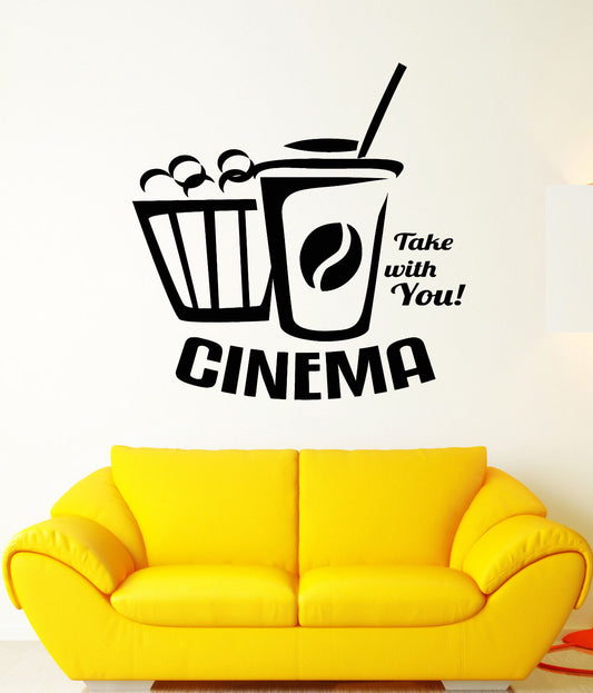 Autocollant mural en vinyle avec logo de cinéma pop-corn, restauration rapide, autocollants (2654ig)