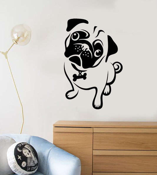 Wandaufkleber, Vinyl, Cartoon-Mops, Hund, Tierhandlung, Haus, Tier, Welpe (2688ig)