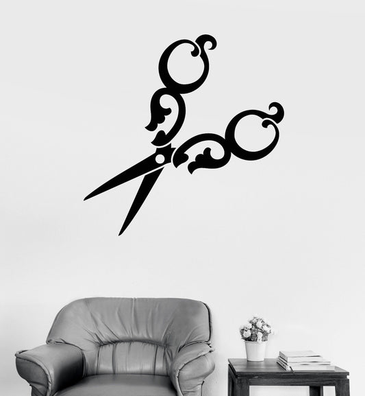 Vinyl Wall Decal Vintage Scissors Haircut Hairdresser Barbershop Stickers 2730ig