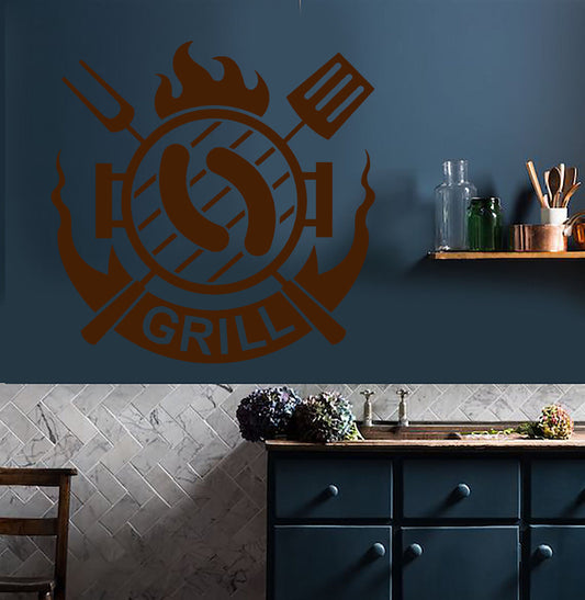 Autocollant mural en vinyle avec Logo de Grill Bar et salle de grill, autocollants de décoration de cuisine (2735ig)