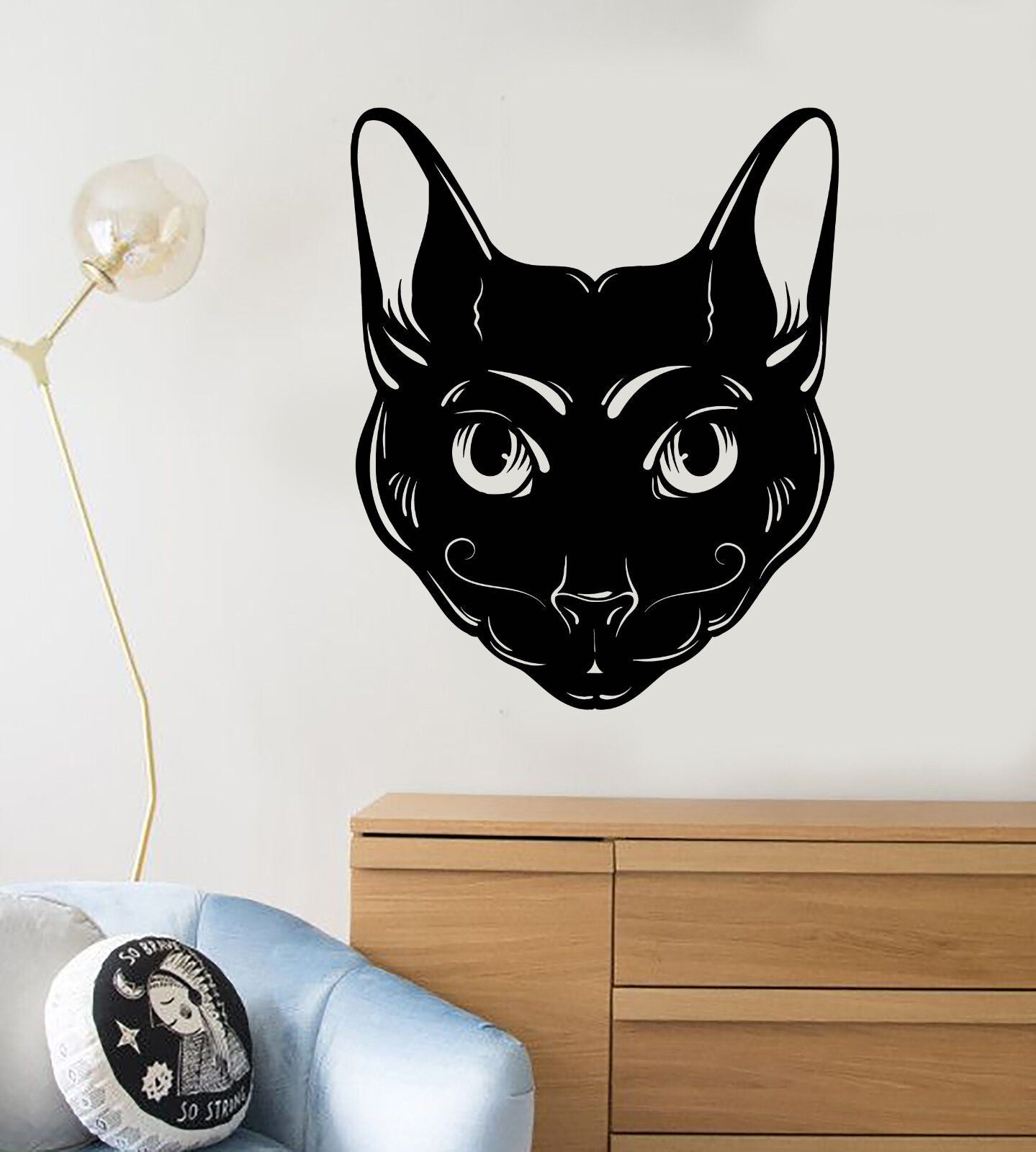 Wandtattoo Katze, abstrakt, Katzenkopf, Schnurrbart, Haustier, Tieraufkleber, Vinyl, (2737ig)