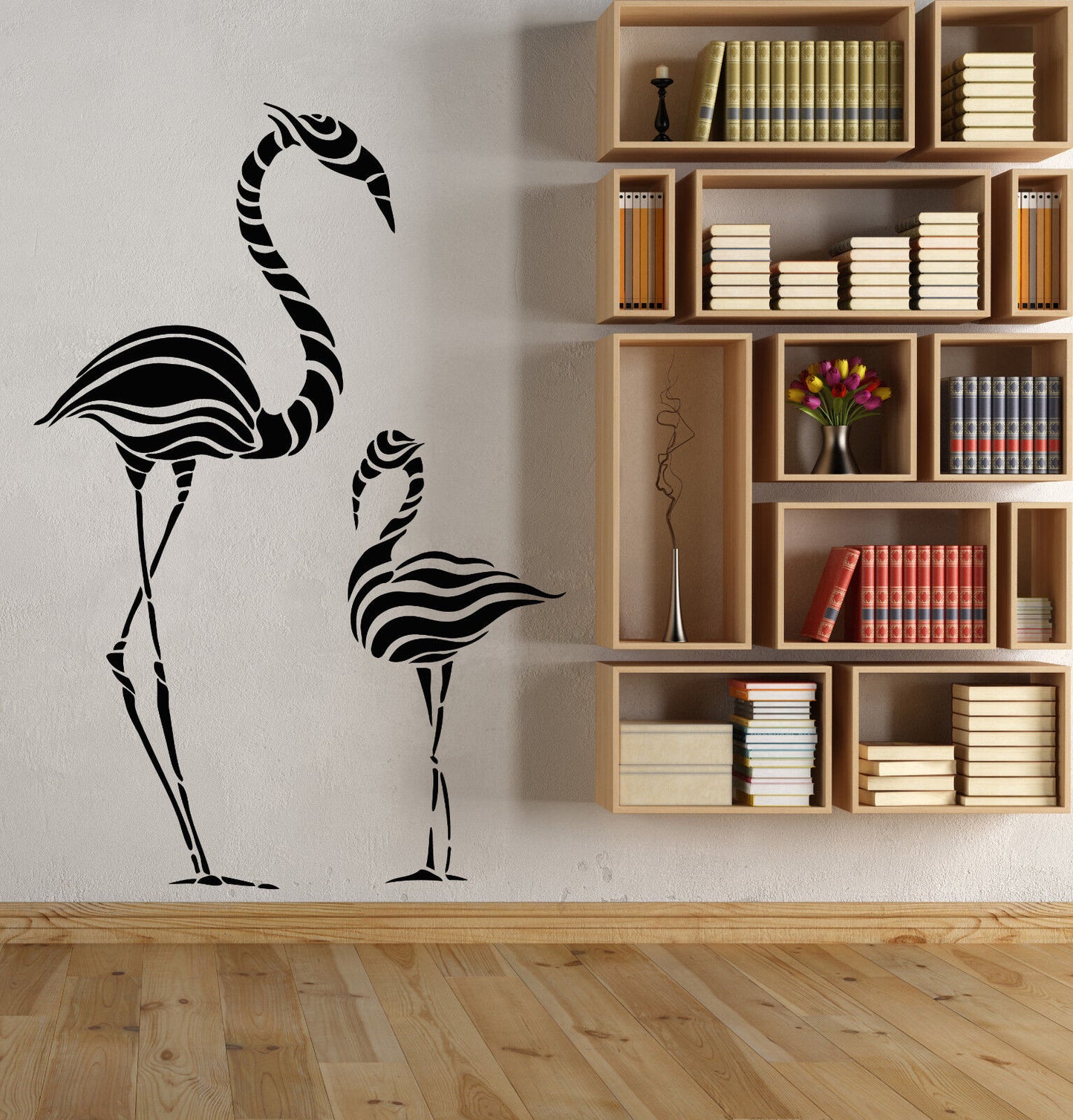 Autocollant mural en vinyle, oiseaux exotiques abstraits, vagues de flamants roses (2760ig)