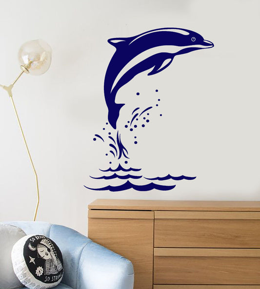 Autocollant mural en vinyle avec vagues de dauphin, dessin animé d'animaux marins (2782ig)