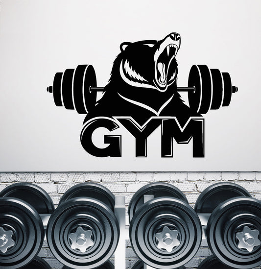 Vinyl Wall Decal Gym Logo Fitness Barbell Bear Predator Animal Stickers (2789ig)