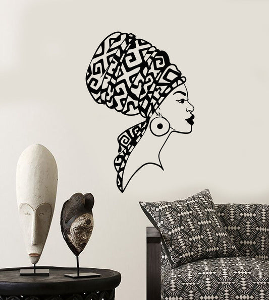 Vinyl Wall Decal Beautiful African Native Woman Face Girl Turban Stickers 2792ig