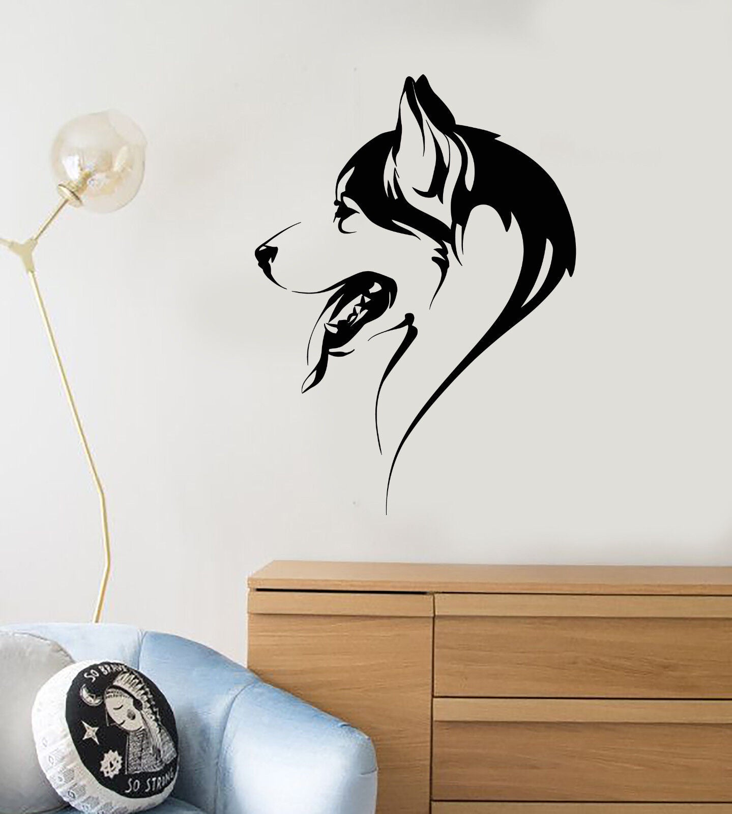 Wandtattoo, Vinyl, abstrakter Hundekopf, Husky, Tier, Haustier, Aufkleber (2795ig)