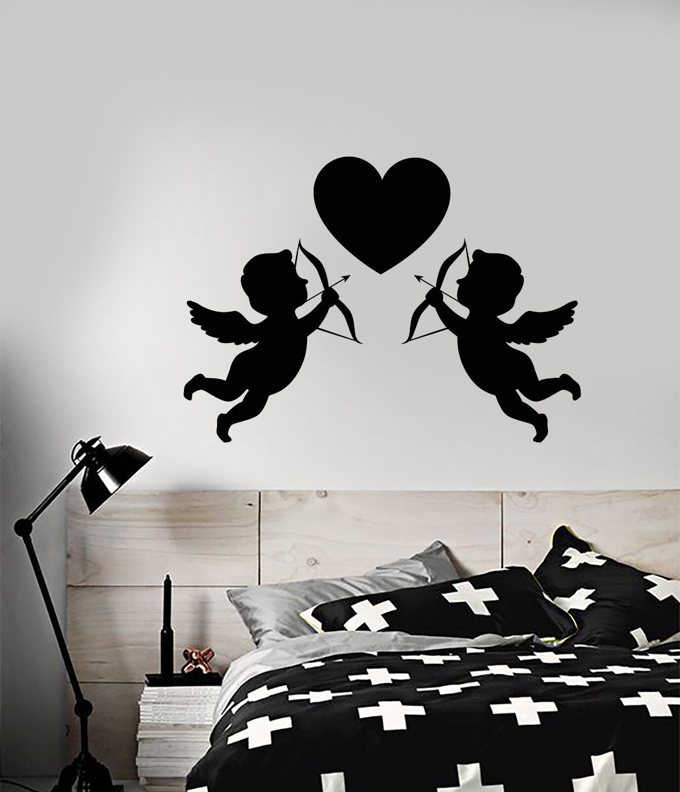 Autocollant mural en vinyle, symbole de cœur d'amour, cupidons avec nœud, autocollants pour Salon de mariage, 2805ig