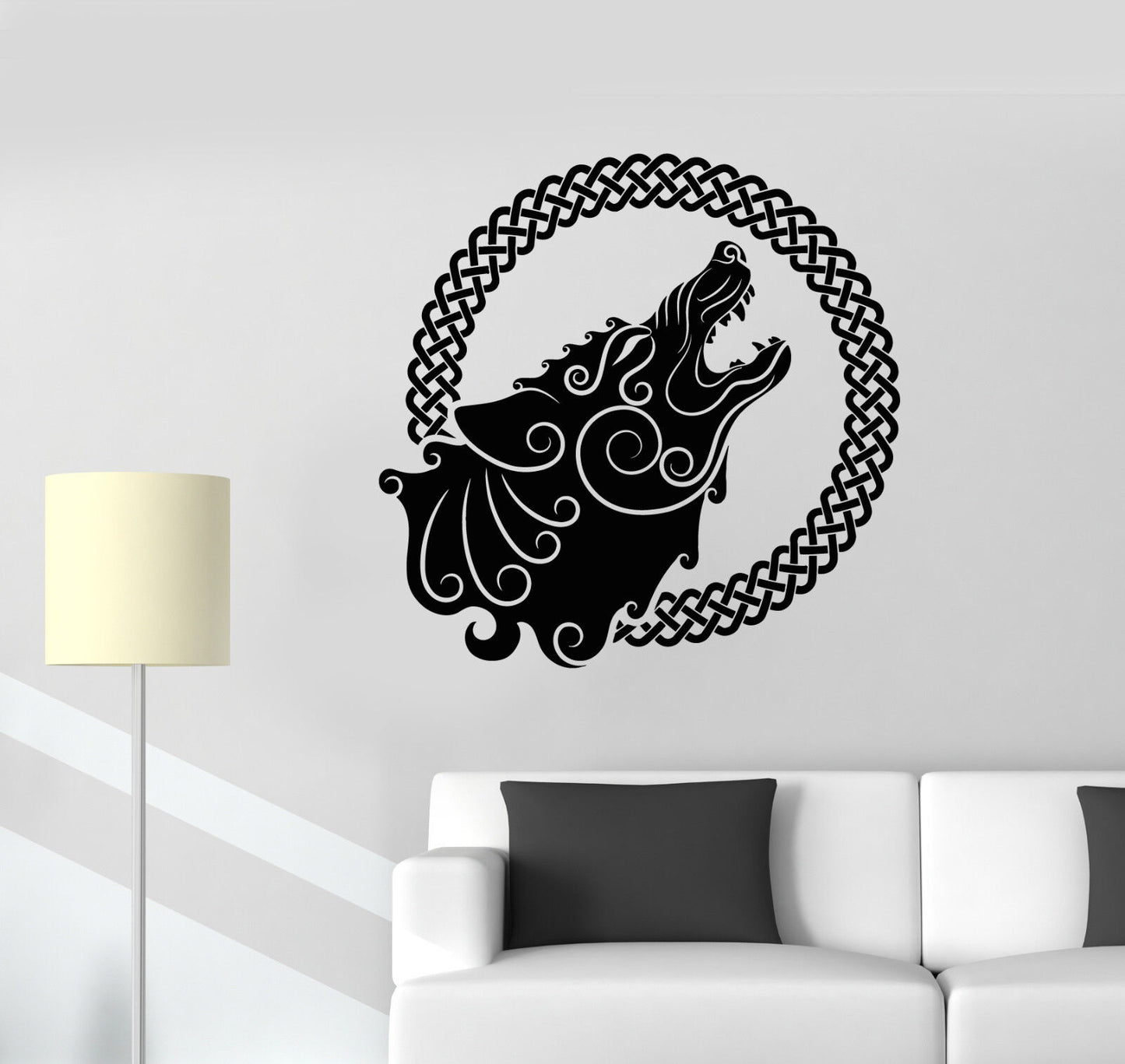 Vinyl Wall Decal Ethnic Style Howling Wolf Full Moon Ornament Stickers (2812ig)