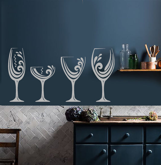 Vinyl Wall Decal Alcohol Wine Bar Shop Glasses Kitchen Decoration Sticker 2824ig