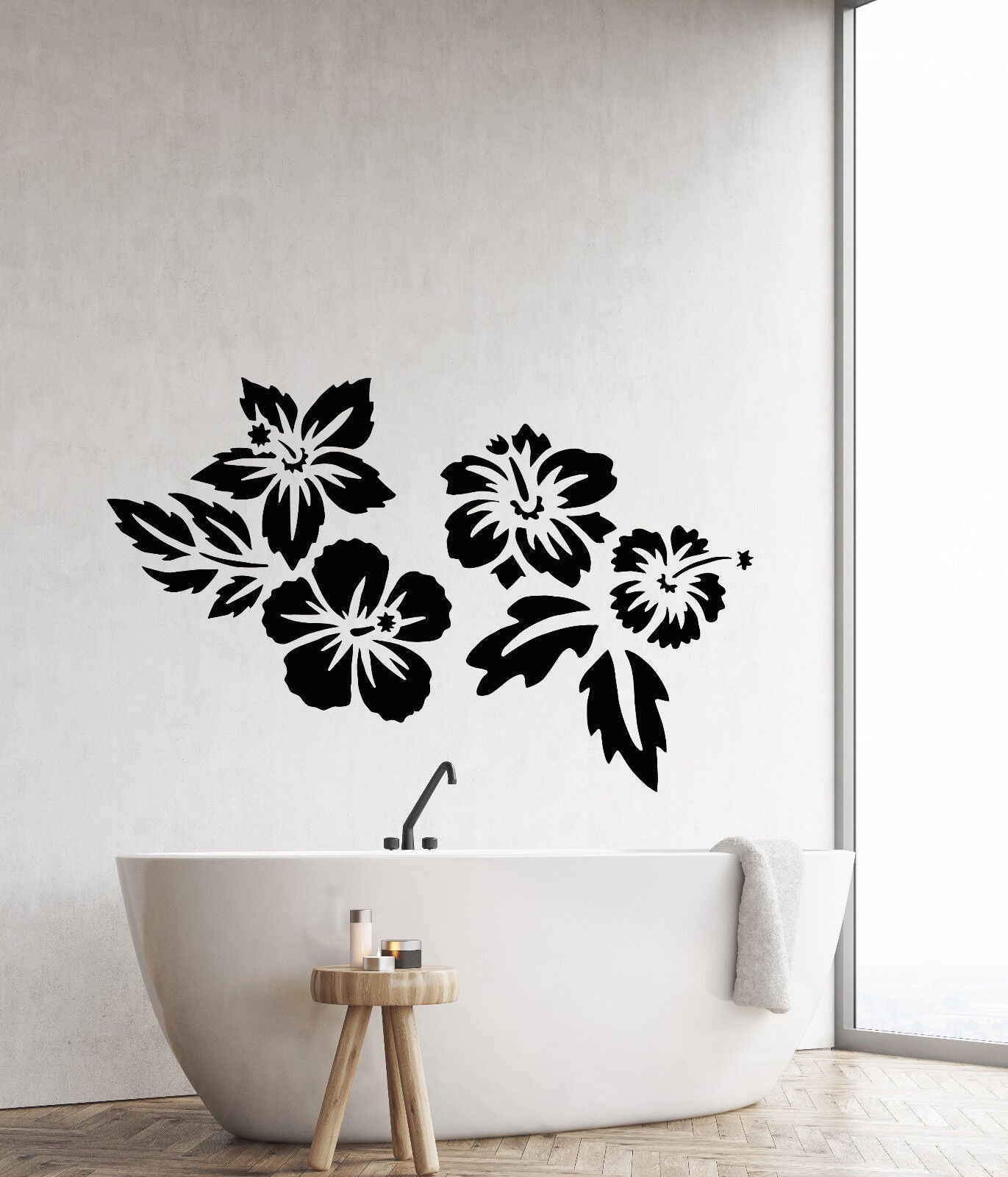 Autocollant mural en vinyle, fleurs exotiques, bourgeons, style plage tropicale (2830ig)