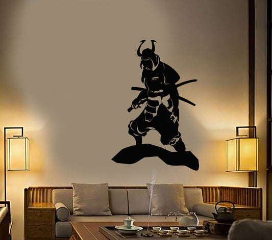 Wandaufkleber aus Vinyl, Silhouette eines japanischen Kriegers mit Rüstung und Samurai-Motiv (2851ig)