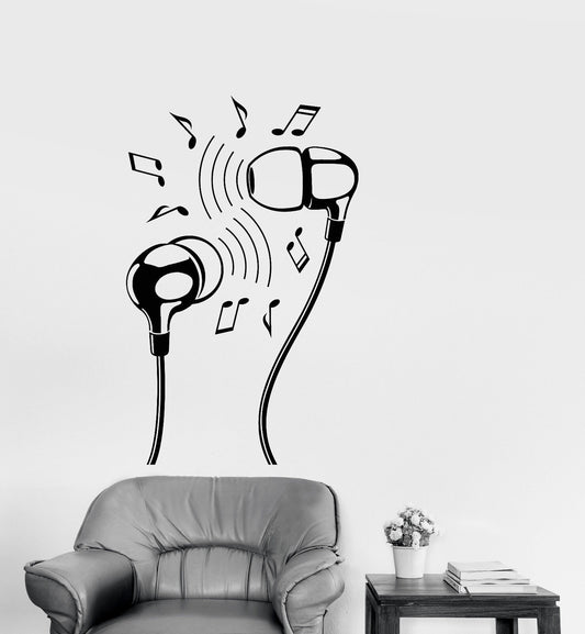 Vinyl Wall Decal Headphones Music Lover Notes Earphones Stickers (2856ig)