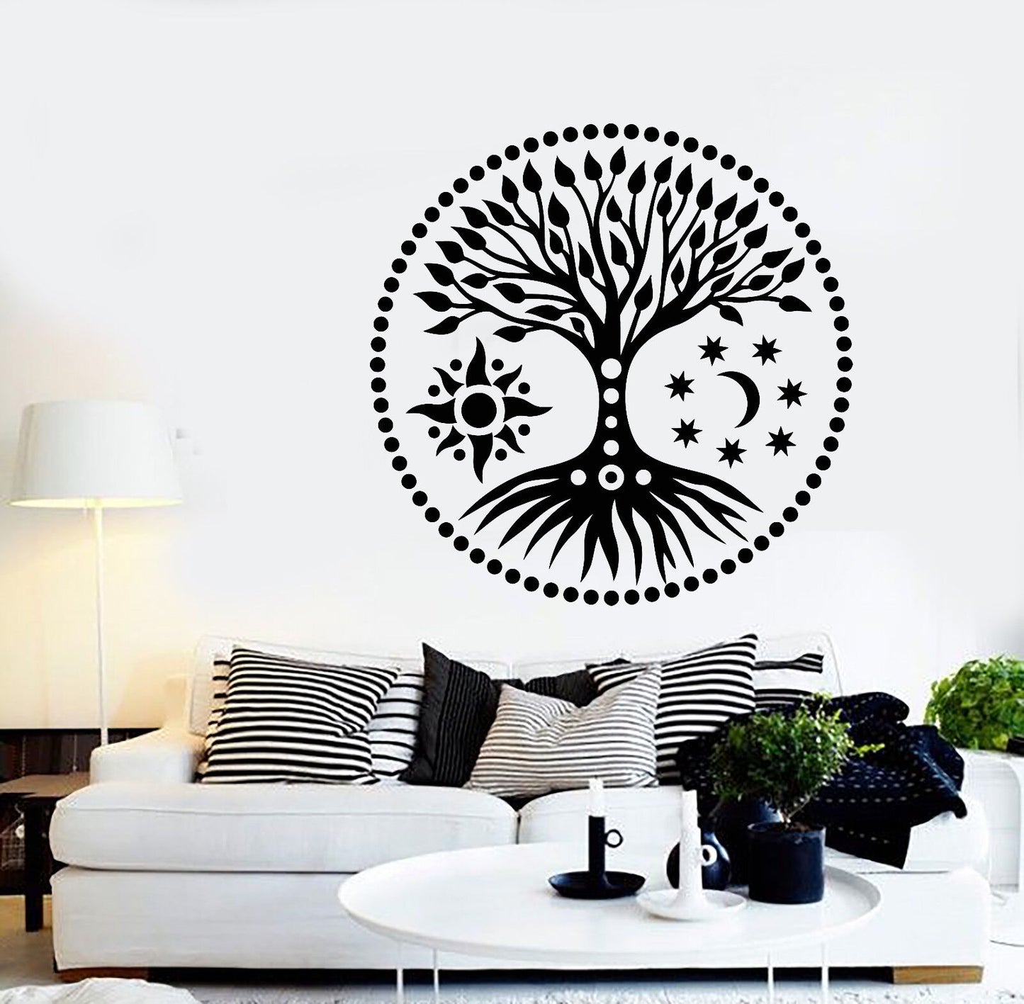 Vinyl Wall Decal Ethnic Tree Of Life Sun & Moon Stars Stickers (2858ig)