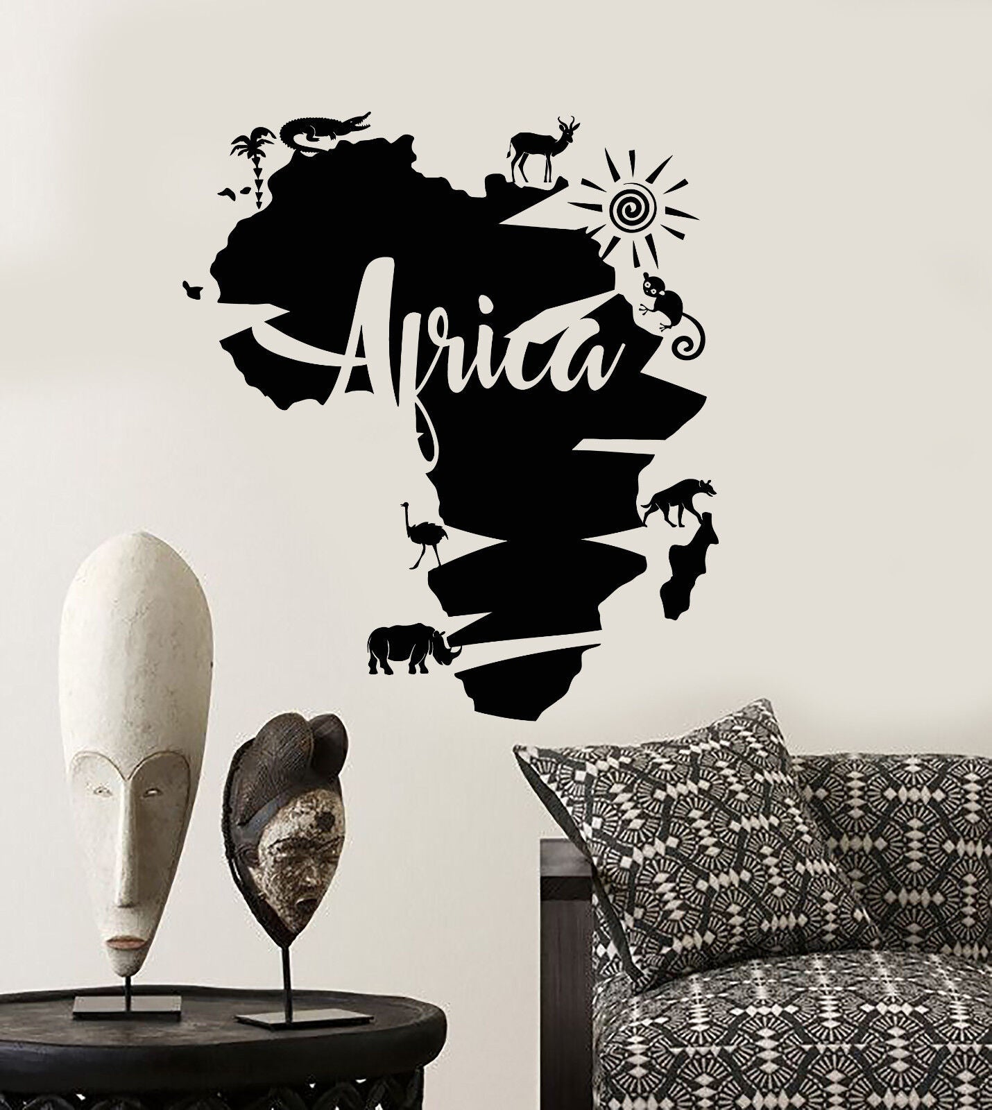 Vinyl Wall Decal Abstract Africa Continent Map African Animals Stickers (2859ig)