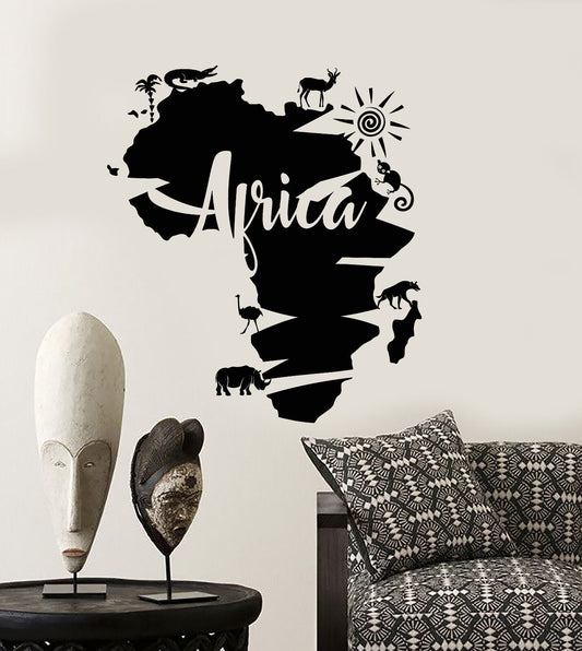 Autocollant mural en vinyle, carte abstraite du continent africain, autocollants d'animaux africains (2859ig)