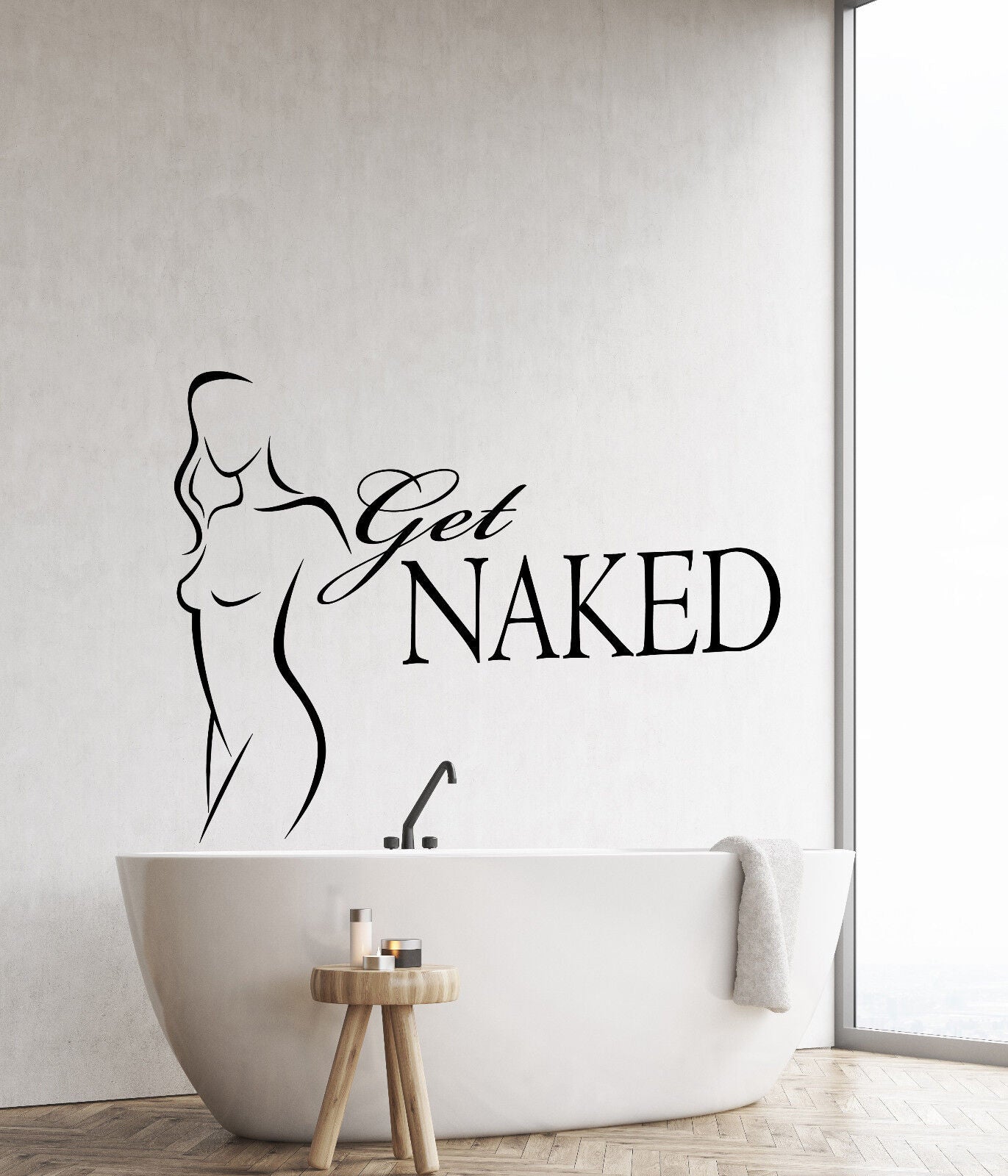 Vinyl Wall Decal Nude Girl Body Get Naked Quote Words Stickers (2862ig)