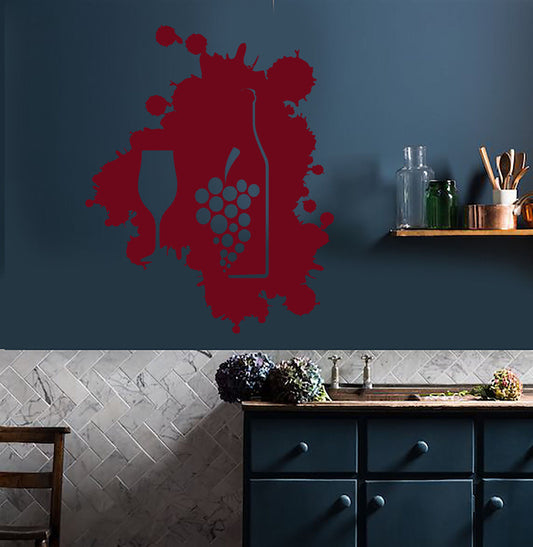 Autocollant mural en vinyle, étiquette de décoration de cuisine, bouteille de verre de vin (2876ig)