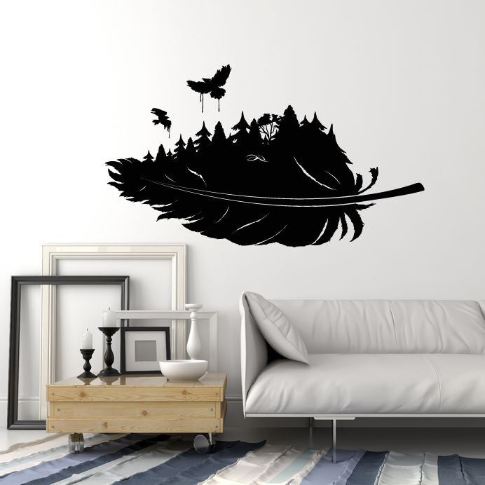 Autocollant mural en vinyle, plumes d'oiseaux abstraites, Style gothique, arbres forestiers, 2904ig