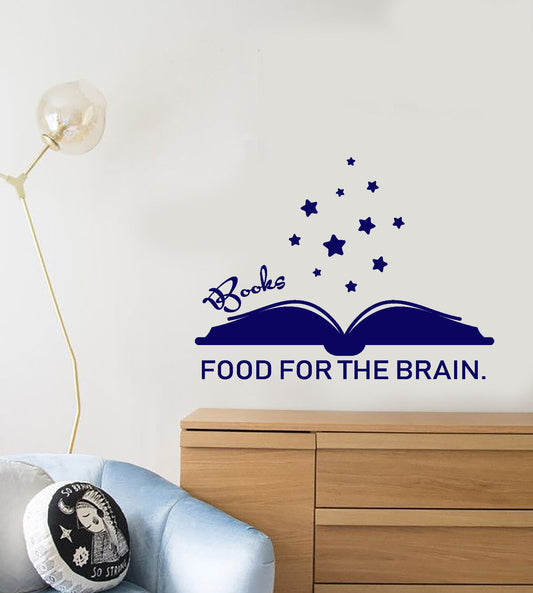 Vinyl Wall Decal Quote Words Books Food For The Brain Stickers (2906ig)