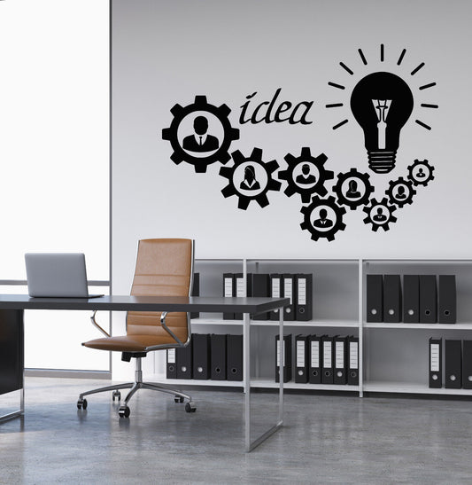 Vinyl Wall Decal Light Bulb Idea Decor For Office Worker Gears Stickers (2908ig)