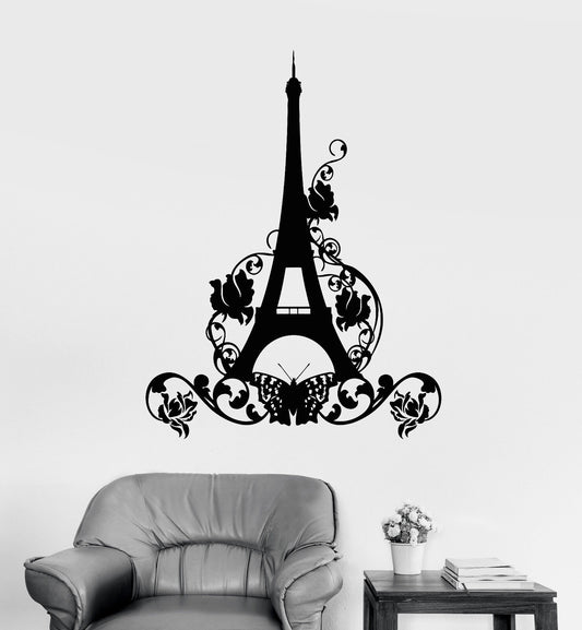 Vinyl Wall Decal Eiffel Tower Paris France Butterfly Journey Stickers (2920ig)