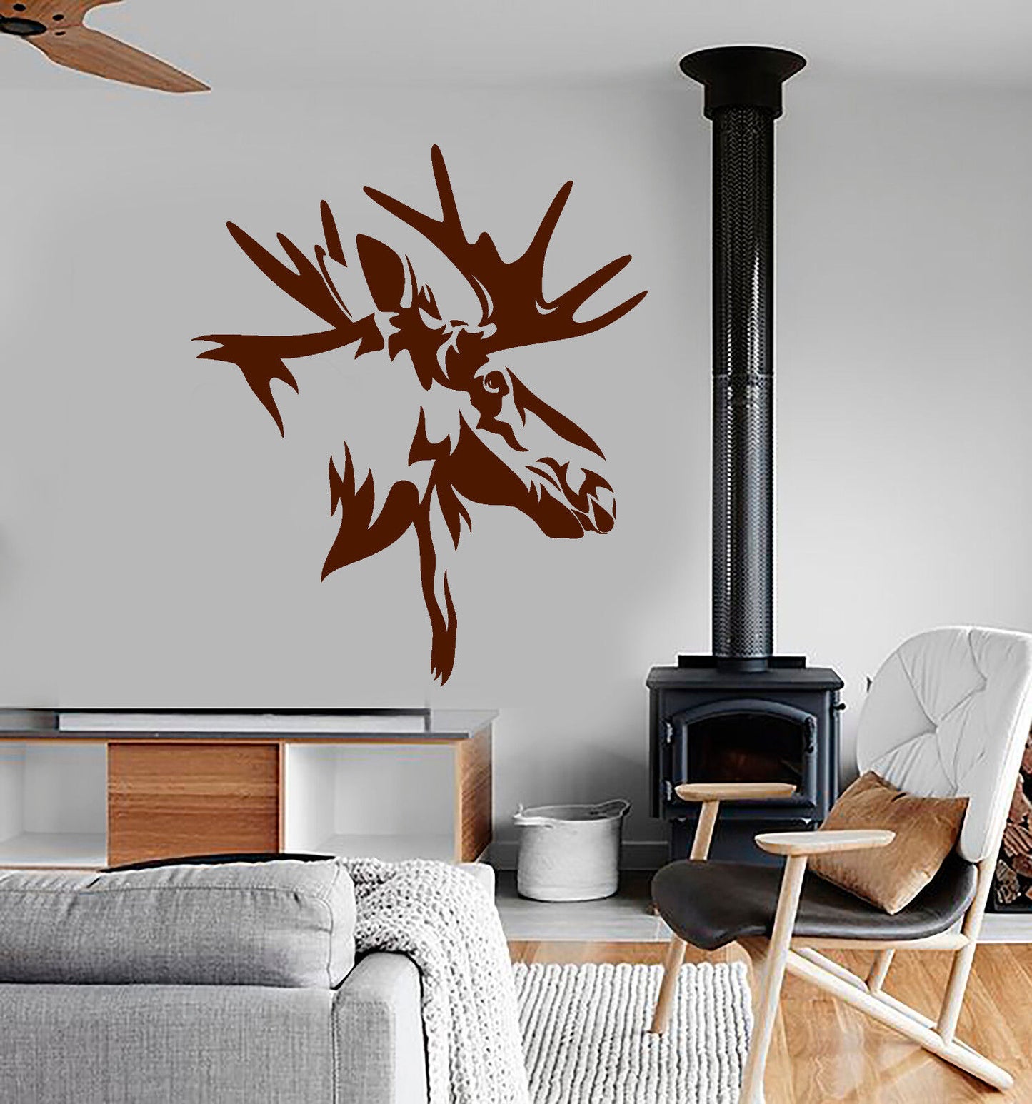 Vinyl Wall Decal Moose Head Forest Animal Horns Hunting Club Stickers (2933ig)