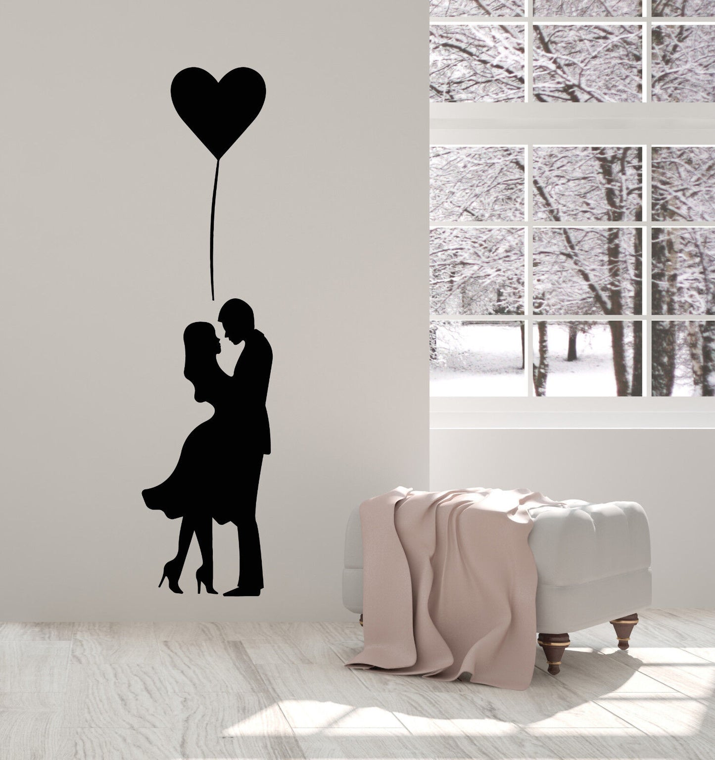 Autocollant mural en vinyle, ballon cœur, amour, homme et femme (2940ig)