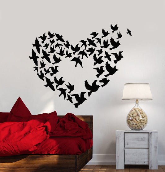 Vinyl Wall Decal Heart Symbol Flock Of Birds Romantic Love Stickers (2955ig)