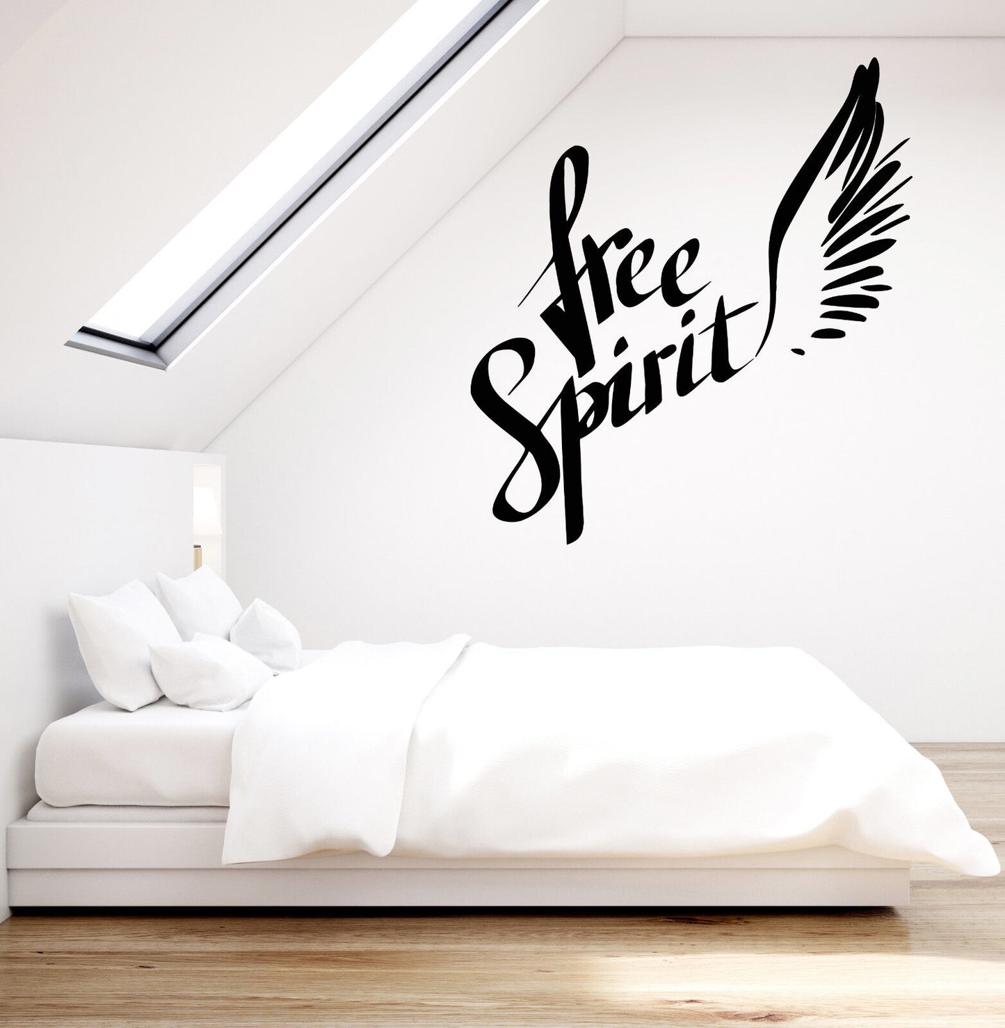 Wandtattoo "Free Spirit" aus Vinyl, inspirierende Worte, Flügel des Vogels, 2971ig