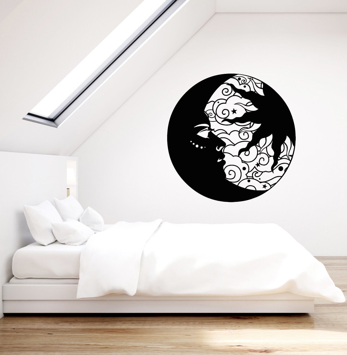 Autocollant mural en vinyle ethnique croissant de lune visage soleil cercle autocollants (2975ig) 