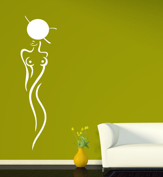 Autocollant mural en vinyle, couleur chair, belle silhouette de femme en chapeau (n896)