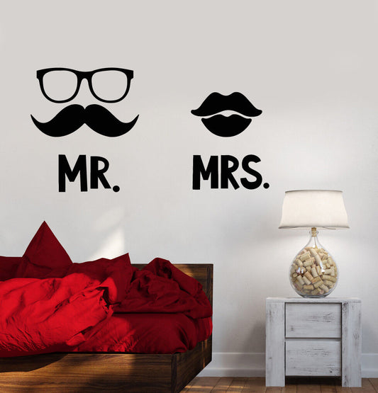 Vinyl Wall Decal Lips Mustache Man Woman Mr. And Mrs Stickers (3034ig)