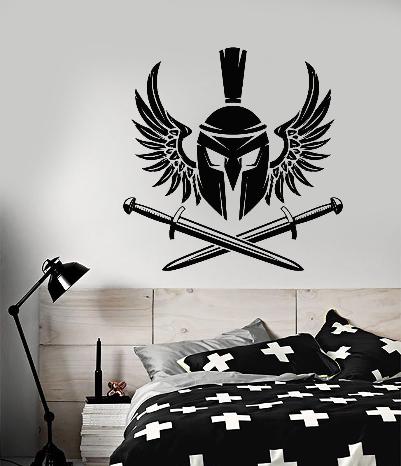 Vinyl Wall Decal Spartan Warrior Helmet Swords Stickers (3037ig)