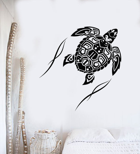 Autocollant mural en vinyle, tortue de mer, Animal, Style plage, ornement Maori, autocollants (3038ig)