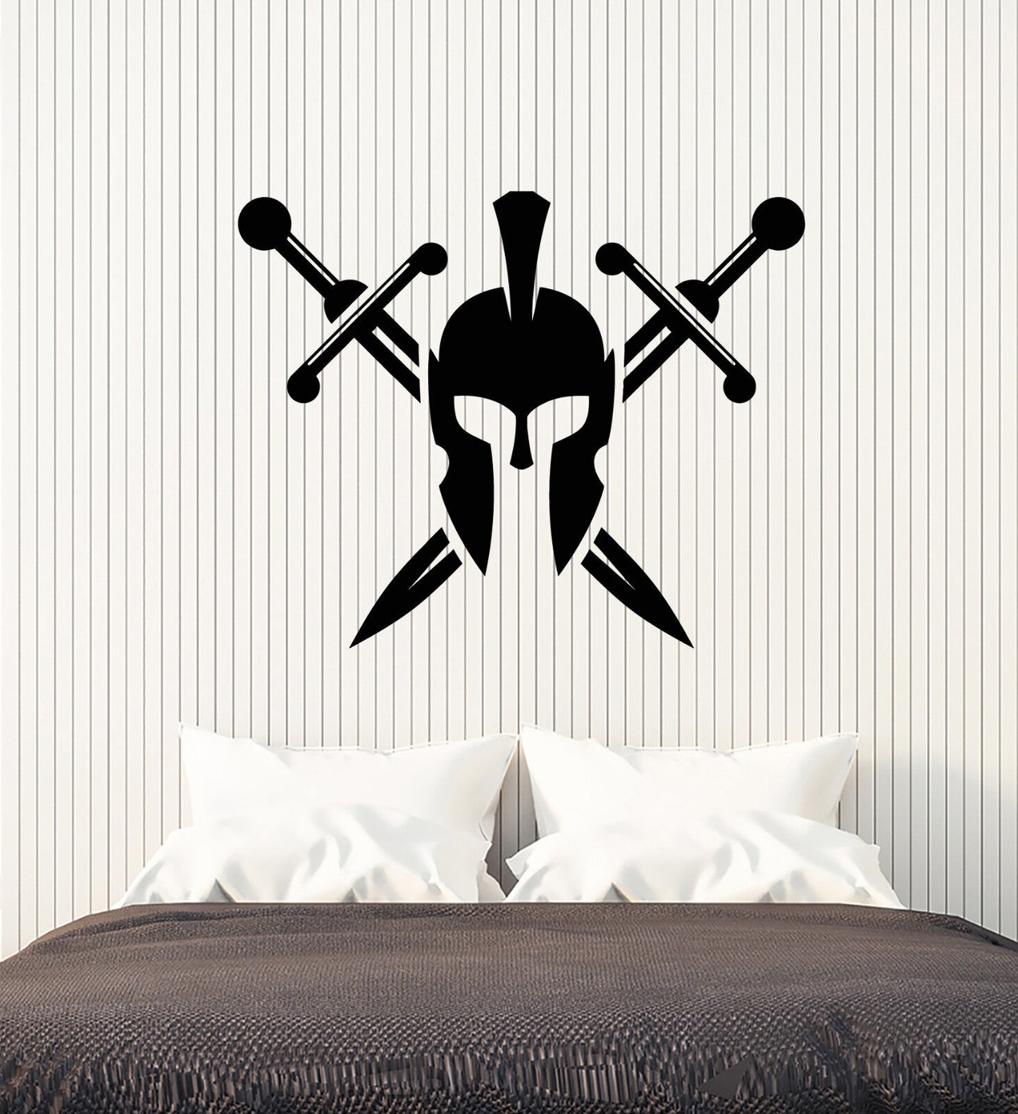 Vinyl Wall Decal Sparta Crossed Swords Spartan Warrior's Helmet Stickers 3045ig