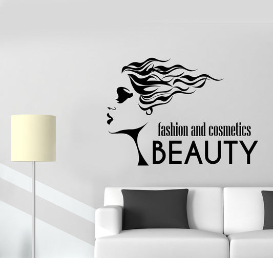 Wandtattoo Beauty Fashion und Kosmetik Logo Mädchen Gesicht Vinyl Aufkleber (3069ig)