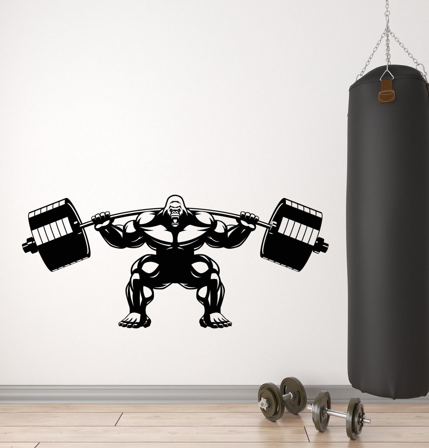 Autocollant mural en vinyle Gorilla Home Gym Barbell Muscles Logo autocollants (3091ig)