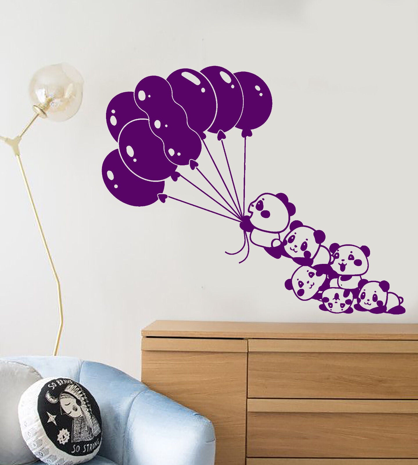 Autocollant mural en vinyle, dessin animé bébés, ballons Panda, ours asiatiques, autocollants (3092ig)