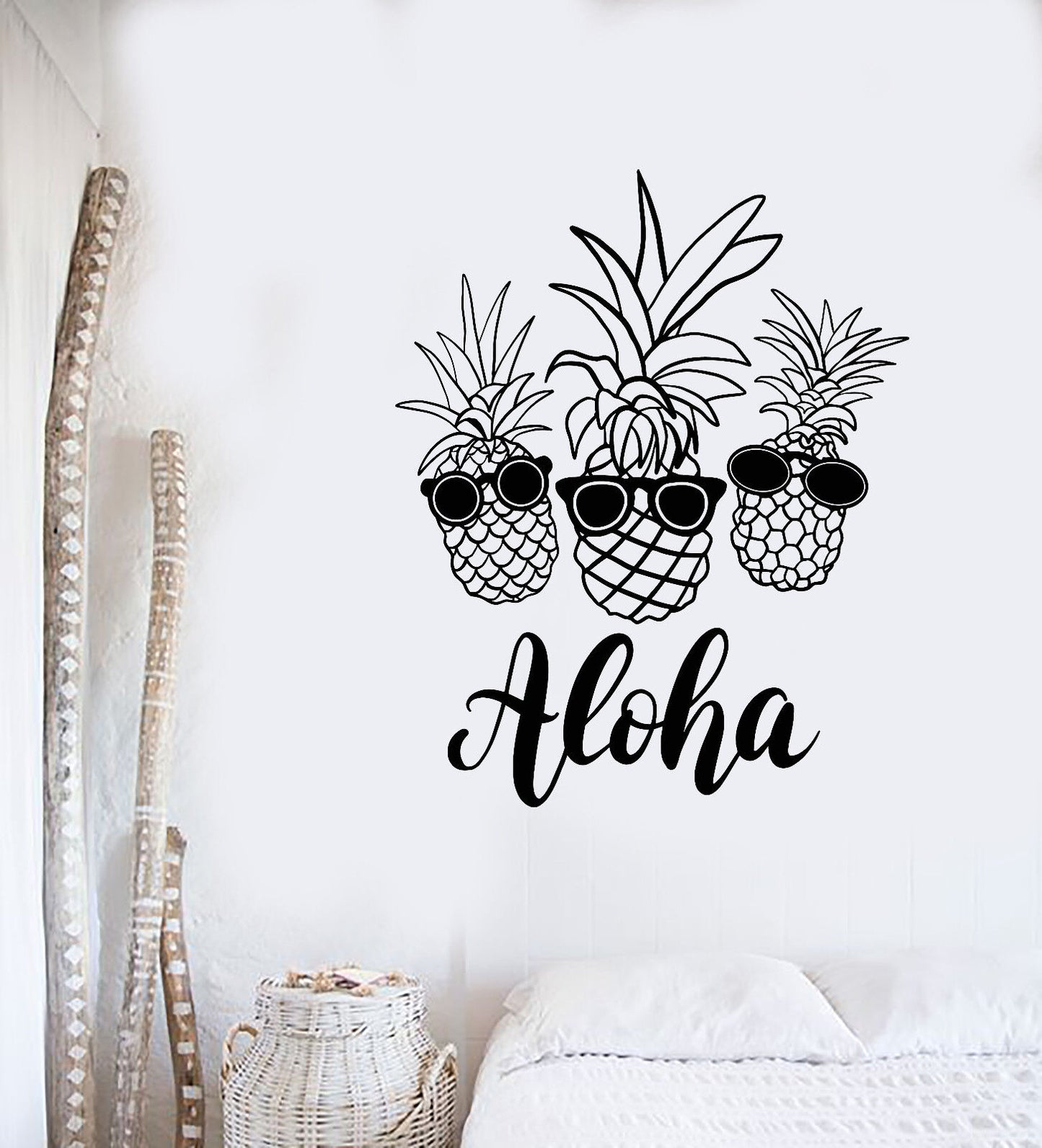 Autocollant mural en vinyle, ananas, Fruits exotiques, lunettes de soleil, autocollants Aloha (3102ig)