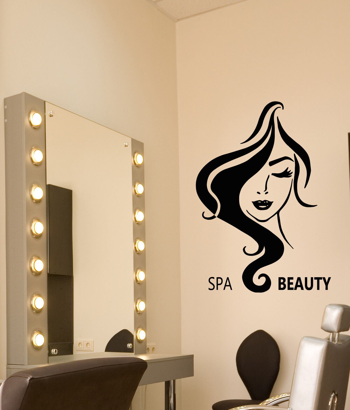 Autocollant mural en vinyle pour visage de fille, étiquette avec Logo de Salon de beauté et de coiffure (3124ig)